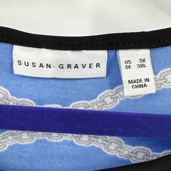 Susan Graver 3X Liquid Knit Top Blue Red Printed Cold Shoulder Casual BOHO - Picture 4 of 8